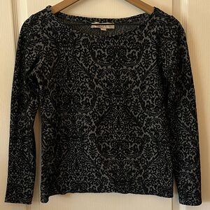 LOFT Black and Gray Jacquard Textured Boatneck Top Women’s XS
